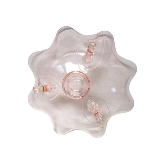 Artisan Molded Glass Bowl Pastel Pink with Gold Rim and Three Feet - Picture 3 of 4